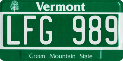 VT license plate LFG989