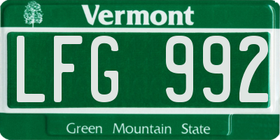 VT license plate LFG992