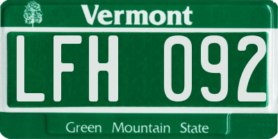 VT license plate LFH092