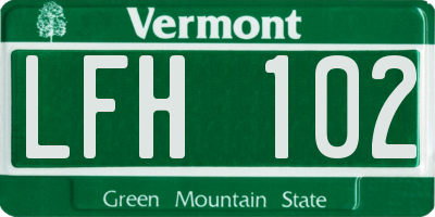 VT license plate LFH102