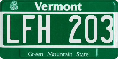 VT license plate LFH203