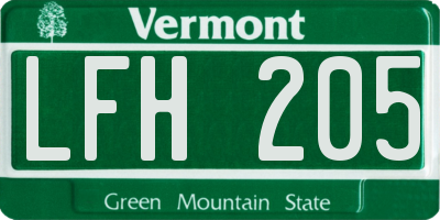 VT license plate LFH205