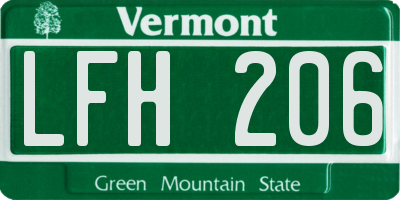 VT license plate LFH206
