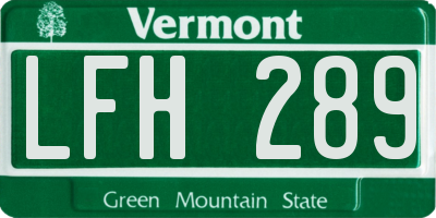 VT license plate LFH289