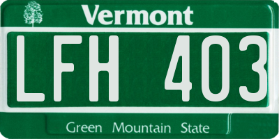 VT license plate LFH403