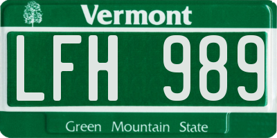 VT license plate LFH989