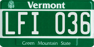 VT license plate LFI036