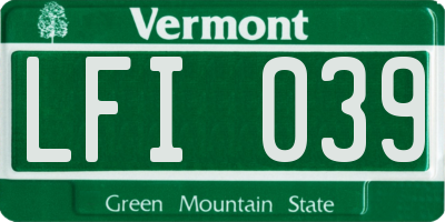 VT license plate LFI039