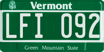 VT license plate LFI092
