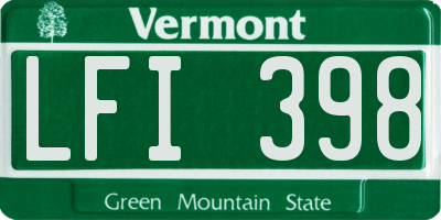 VT license plate LFI398