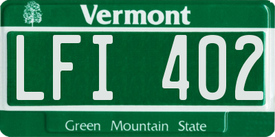 VT license plate LFI402