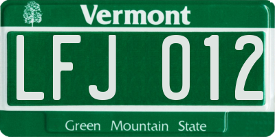 VT license plate LFJ012