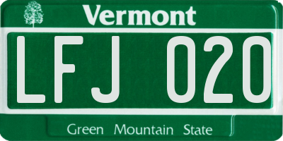 VT license plate LFJ020