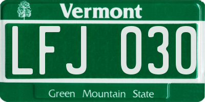 VT license plate LFJ030