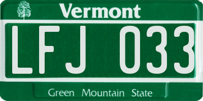 VT license plate LFJ033