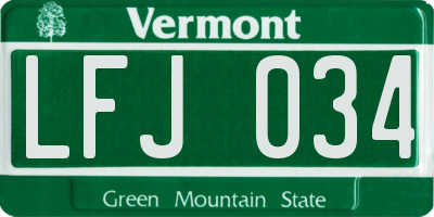 VT license plate LFJ034