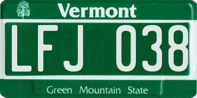VT license plate LFJ038