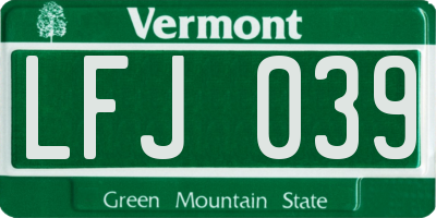 VT license plate LFJ039