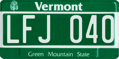 VT license plate LFJ040