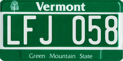 VT license plate LFJ058