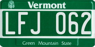 VT license plate LFJ062