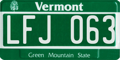 VT license plate LFJ063