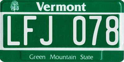 VT license plate LFJ078