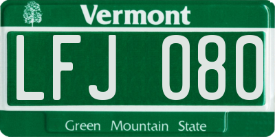VT license plate LFJ080