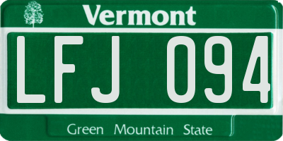 VT license plate LFJ094