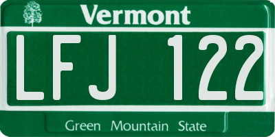 VT license plate LFJ122