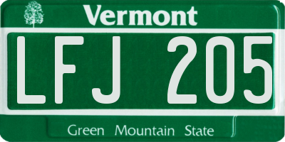 VT license plate LFJ205