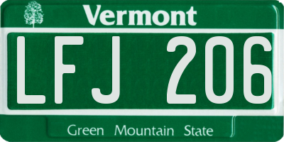 VT license plate LFJ206
