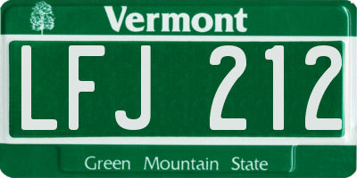 VT license plate LFJ212