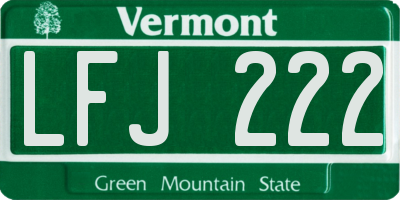 VT license plate LFJ222