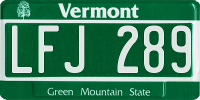VT license plate LFJ289