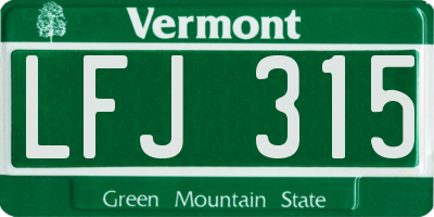 VT license plate LFJ315
