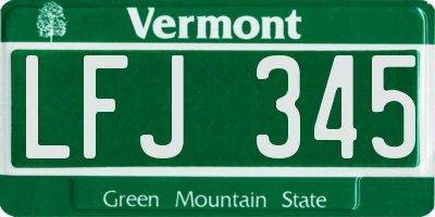 VT license plate LFJ345