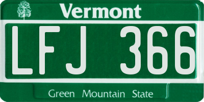VT license plate LFJ366