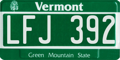 VT license plate LFJ392