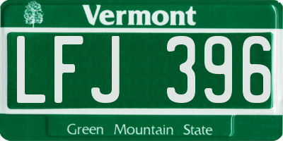VT license plate LFJ396