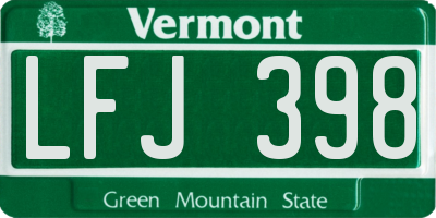 VT license plate LFJ398