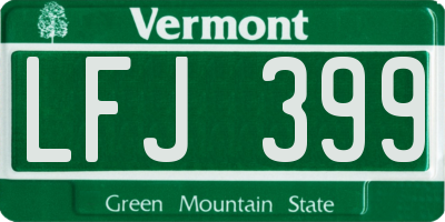 VT license plate LFJ399