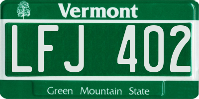 VT license plate LFJ402