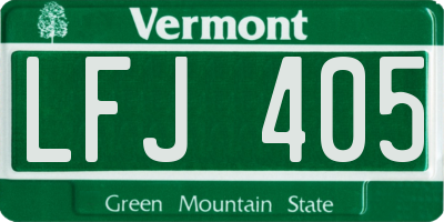 VT license plate LFJ405