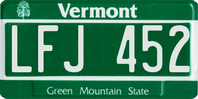 VT license plate LFJ452