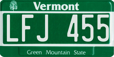 VT license plate LFJ455