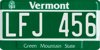VT license plate LFJ456