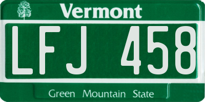 VT license plate LFJ458