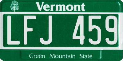 VT license plate LFJ459