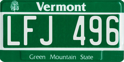 VT license plate LFJ496